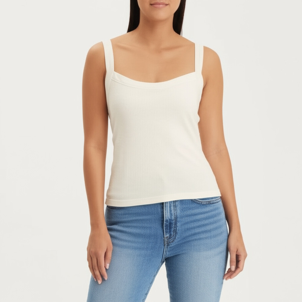 American Eagle Tank Top Womens Size XL Off White Ribbed‎ Square Neck Stretch